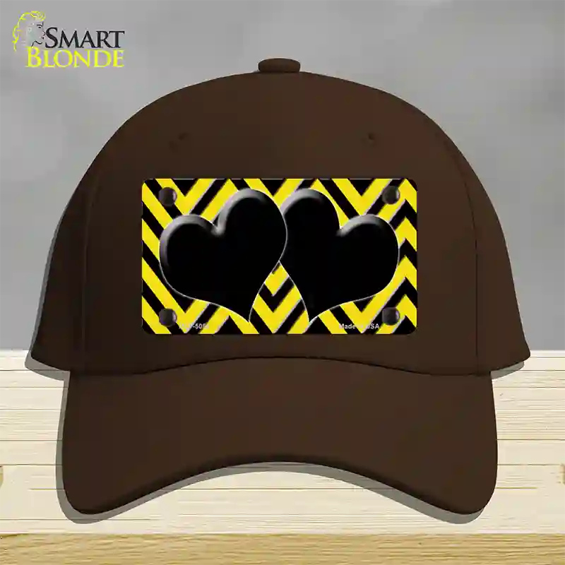 Yellow Black Chevon Hearts Novelty License Plate Hat Cotton / Dark Brown