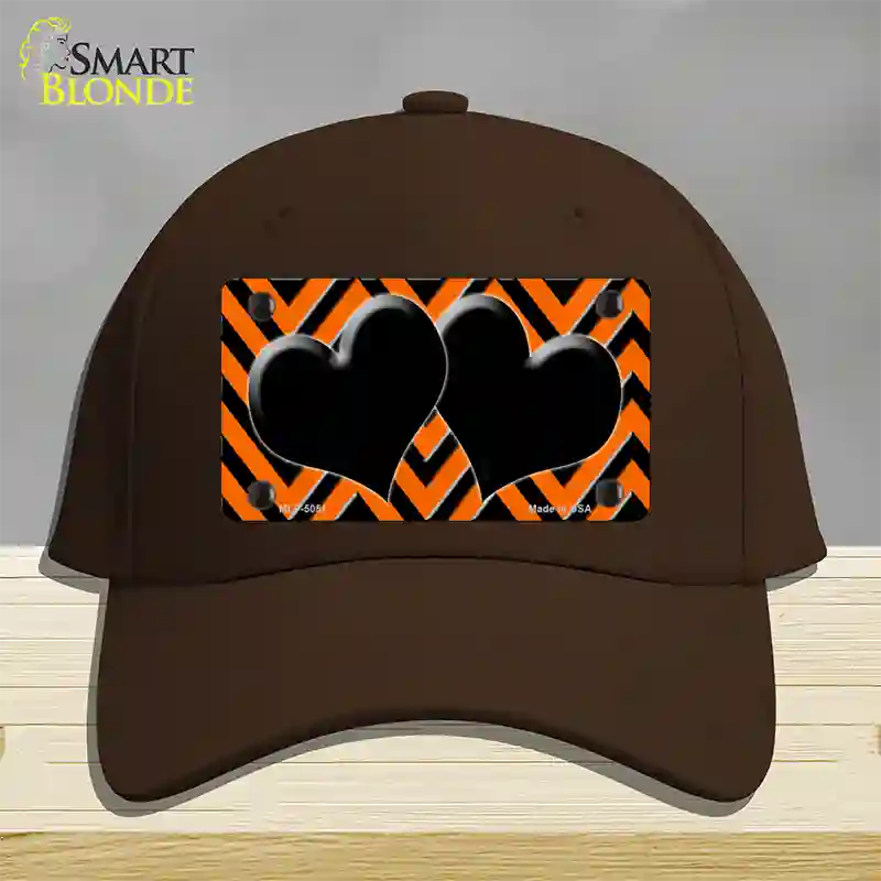 Orange Black Chevon Hearts Novelty License Plate Hat Cotton / Dark Brown