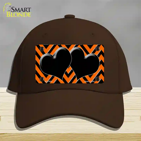 Orange Black Chevon Hearts Novelty License Plate Hat Cotton / Dark Brown