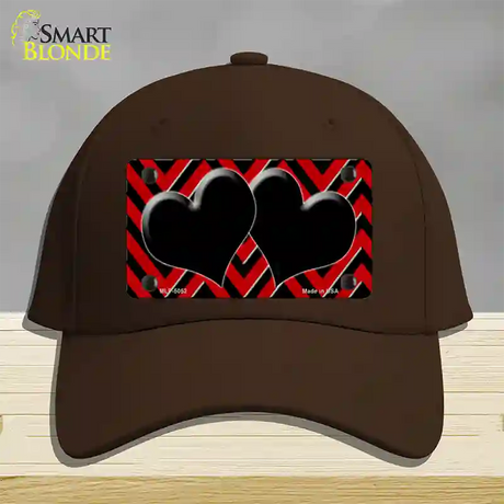 Red Black Chevon Hearts Novelty License Plate Hat Cotton / Dark Brown