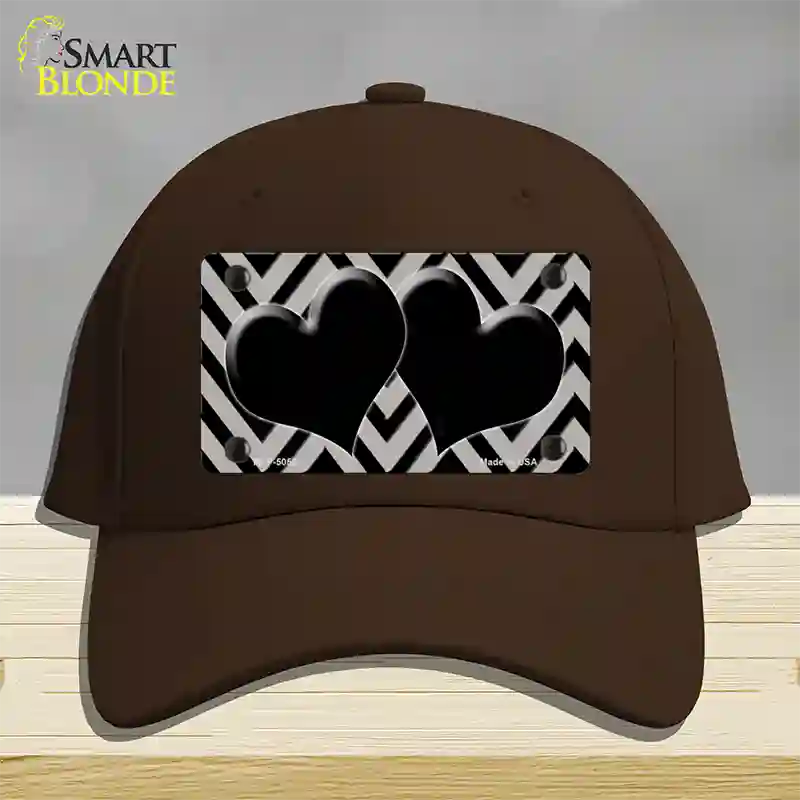 Grey Black Chevon Hearts Novelty License Plate Hat Cotton / Dark Brown