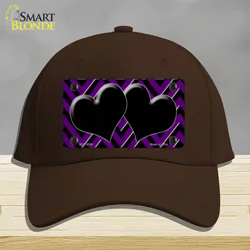 Purple Black Chevon Hearts Novelty License Plate Hat Cotton / Dark Brown