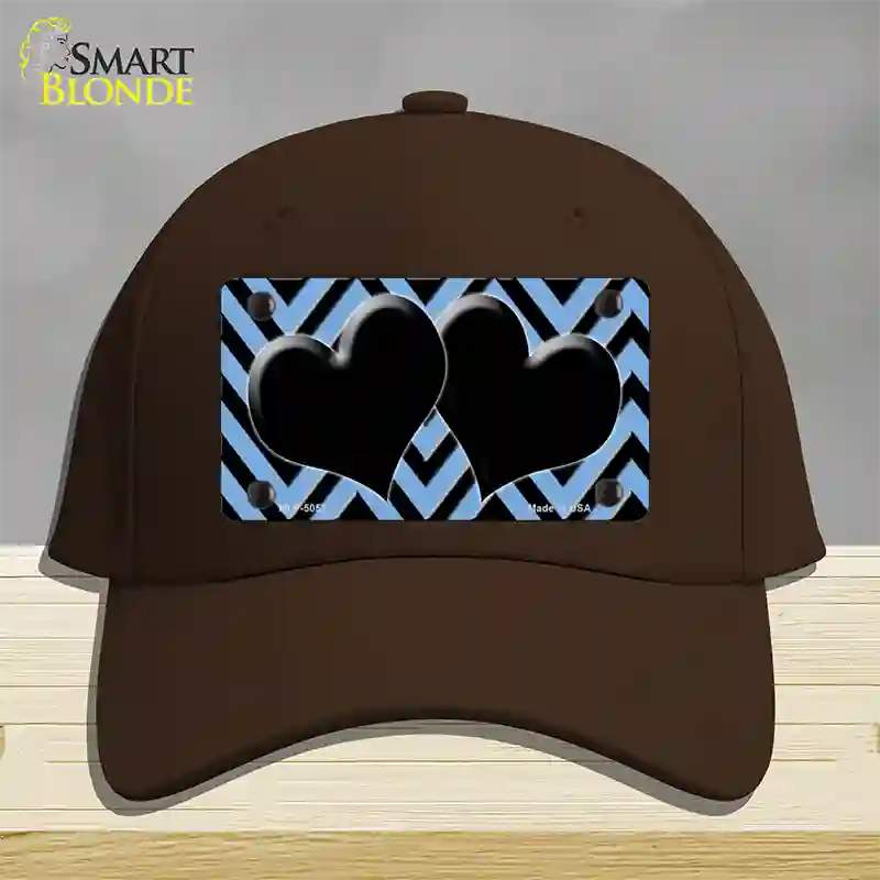 Light Blue Black Chevon Hearts Novelty License Plate Hat Cotton / Dark Brown