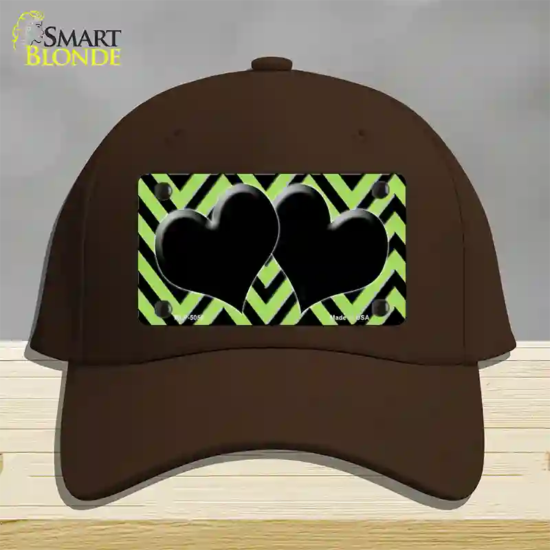 Lime Green Black Chevon Hearts Novelty License Plate Hat Cotton / Dark Brown