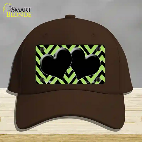 Lime Green Black Chevon Hearts Novelty License Plate Hat Cotton / Dark Brown