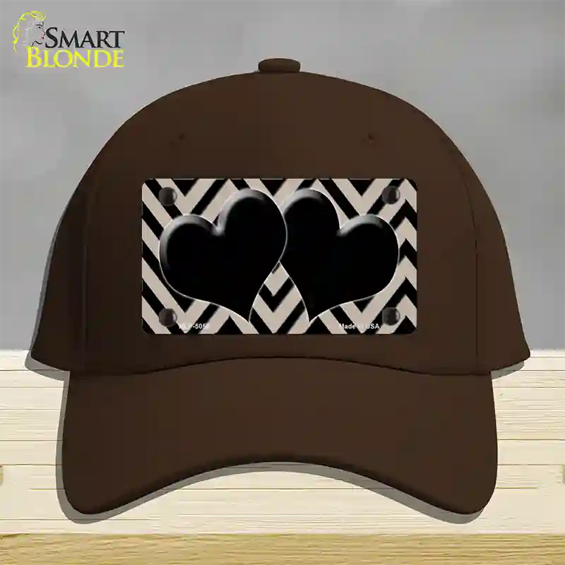 Tan Black Chevon Hearts Novelty License Plate Hat Cotton / Dark Brown