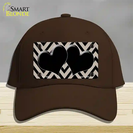 Tan Black Chevon Hearts Novelty License Plate Hat Cotton / Dark Brown