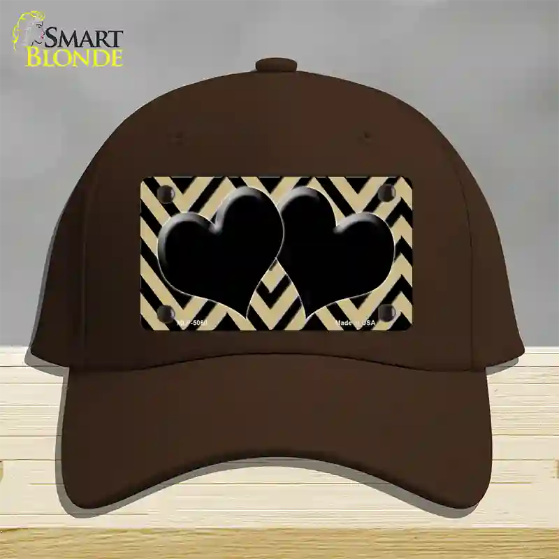 Gold Black Chevon Hearts Novelty License Plate Hat Cotton / Dark Brown