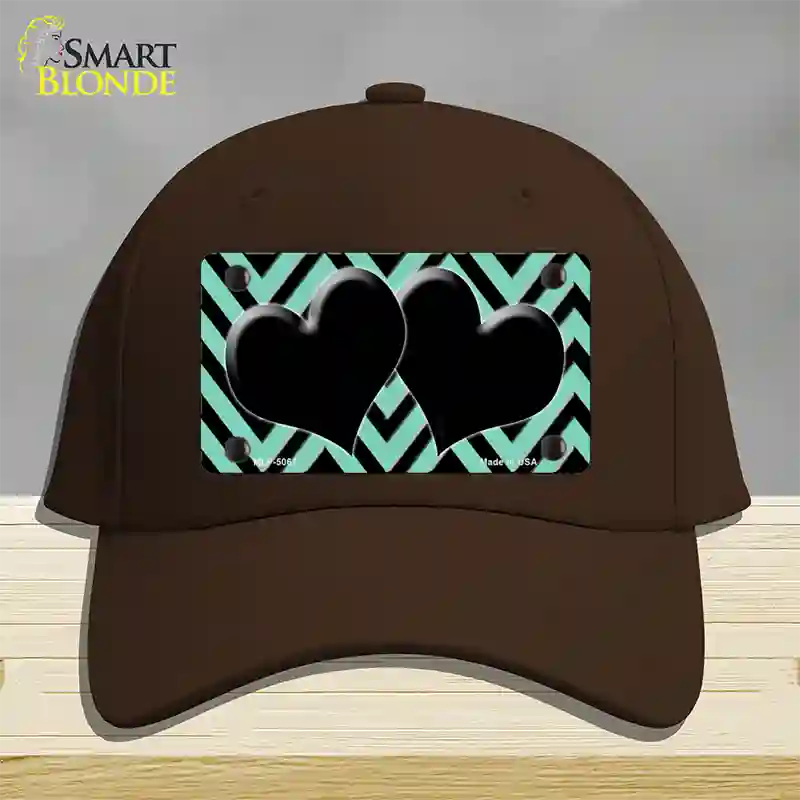 Mint Black Chevon Hearts Novelty License Plate Hat Cotton / Dark Brown