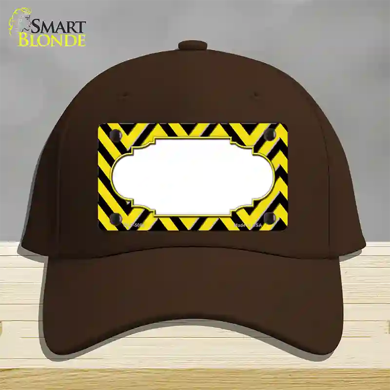 Yellow Black Chevron Scallop Novelty License Plate Hat Cotton / Dark Brown