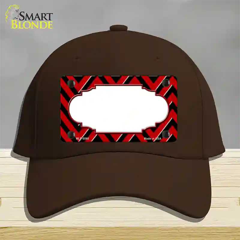 Red Black Chevron Scallop Novelty License Plate Hat Cotton / Dark Brown