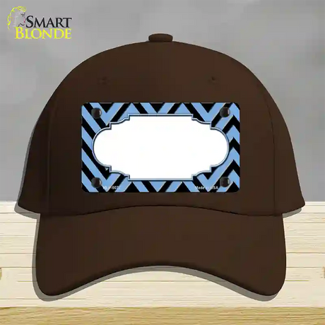 Light Blue Black Chevron Scallop Novelty License Plate Hat Cotton / Dark Brown