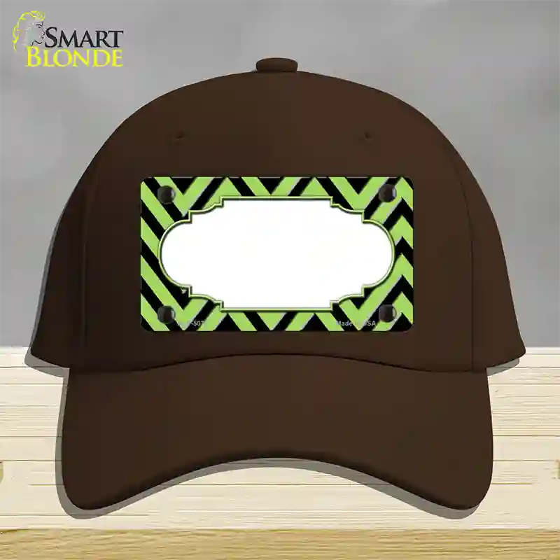 Lime Green Black Chevron Scallop Novelty License Plate Hat Cotton / Dark Brown