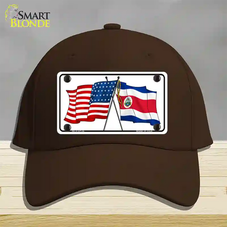 United States Costa Rica Crossed Flags Novelty License Plate Hat Sign Cotton / Dark Brown