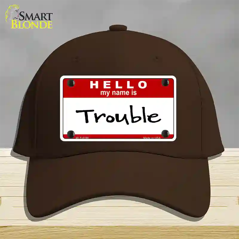 Trouble Novelty License Plate Hat Cotton / Dark Brown