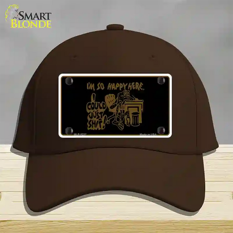 Im So Happy Here Novelty License Plate Hat Cotton / Dark Brown