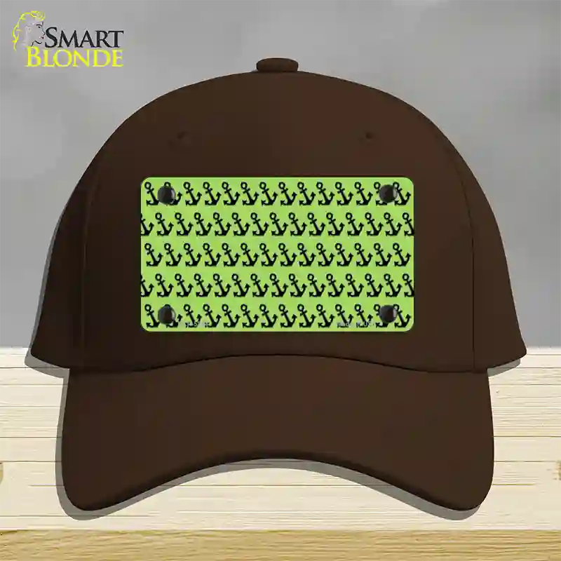 Lime Green Black Anchor Novelty License Plate Hat Cotton / Dark Brown