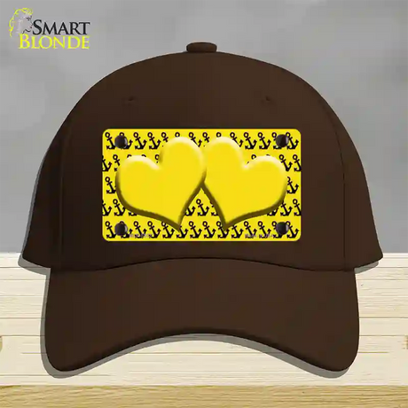 Yellow Black Anchor Yellow Heart Center Novelty License Plate Hat Cotton / Dark Brown