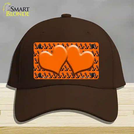 Orange Black Anchor Orange Heart Center Novelty License Plate Hat Cotton / Dark Brown