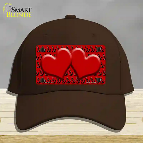 Red Black Anchor Red Heart Center Novelty License Plate Hat Cotton / Dark Brown