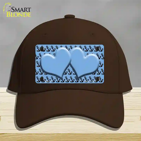 Light Blue Black Anchor Light Blue Heart Center Novelty License Plate Hat Cotton / Dark Brown