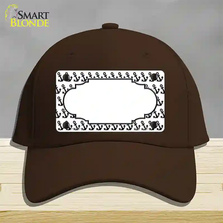 White Black Anchor Scallop Center Novelty License Plate Hat Cotton / Dark Brown