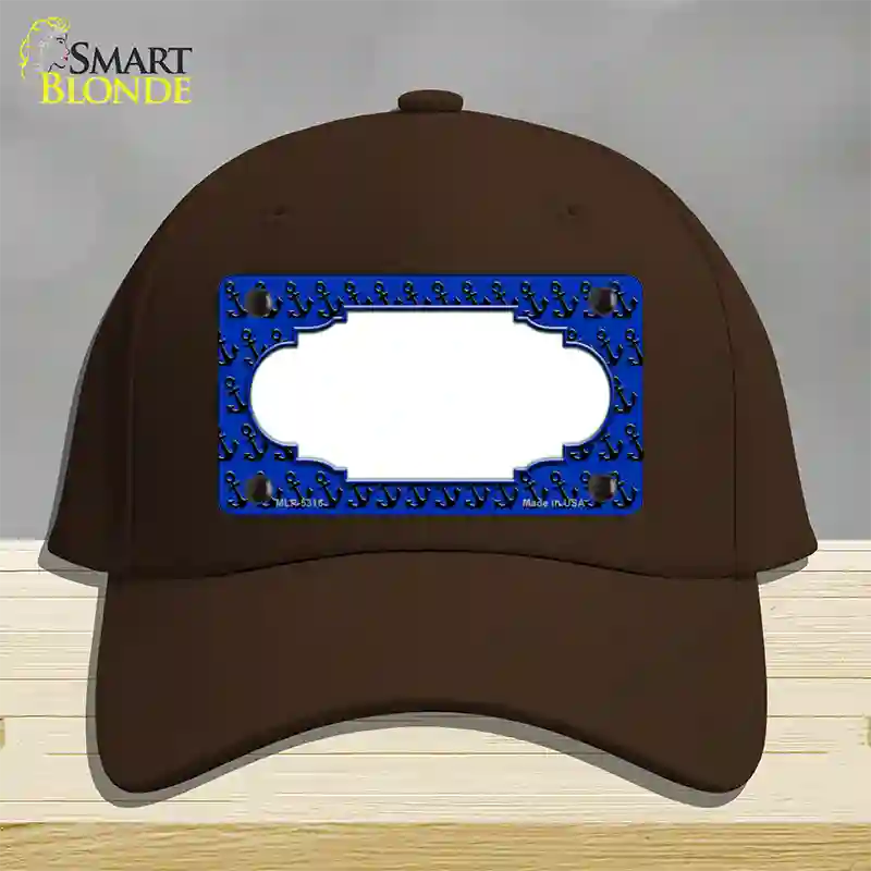 Blue Black Anchor Scallop Center Novelty License Plate Hat Cotton / Dark Brown