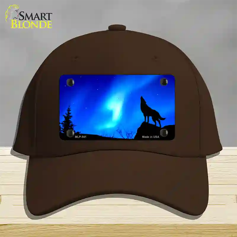 Wolf Howling Novelty License Plate Hat Cotton / Dark Brown