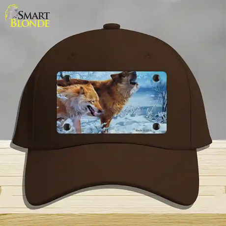 Wintertime Wolf Novelty License Plate Hat Cotton / Dark Brown