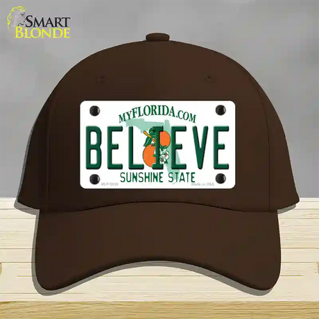 Believe Florida Novelty License Plate Hat Cotton / Dark Brown