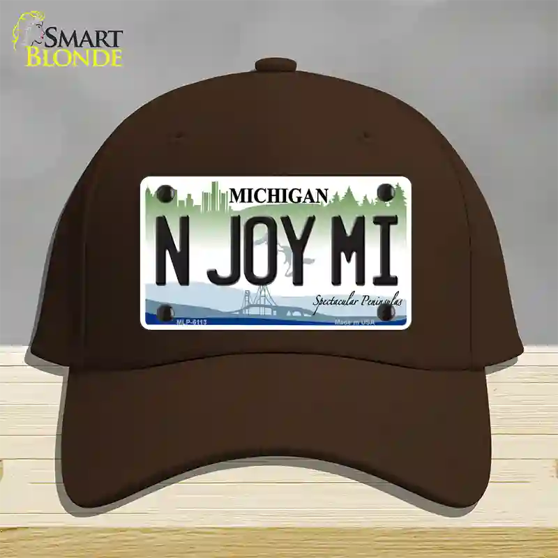 N Joy Mi Michigan Novelty License Plate Hat Cotton / Dark Brown