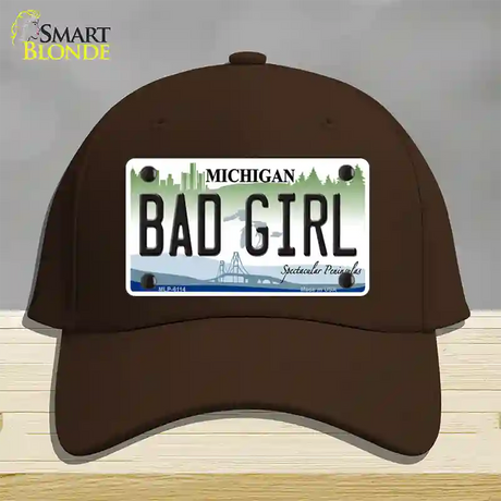 Bad Girl Michigan Novelty License Plate Hat Cotton / Dark Brown