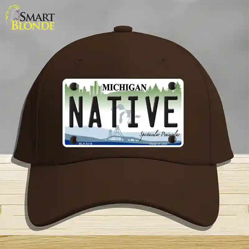 Native Michigan Novelty License Plate Hat Cotton / Dark Brown