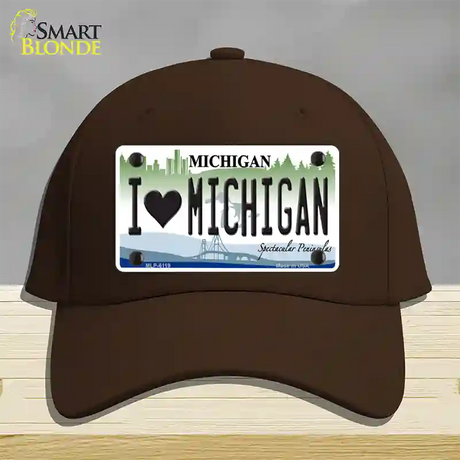 I Love Michigan Novelty License Plate Hat Cotton / Dark Brown