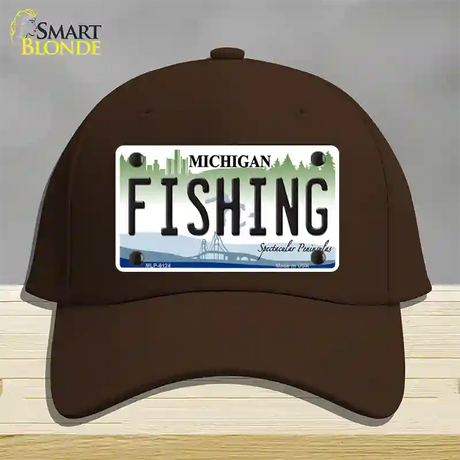 Fishing Michigan Novelty License Plate Hat Cotton / Dark Brown