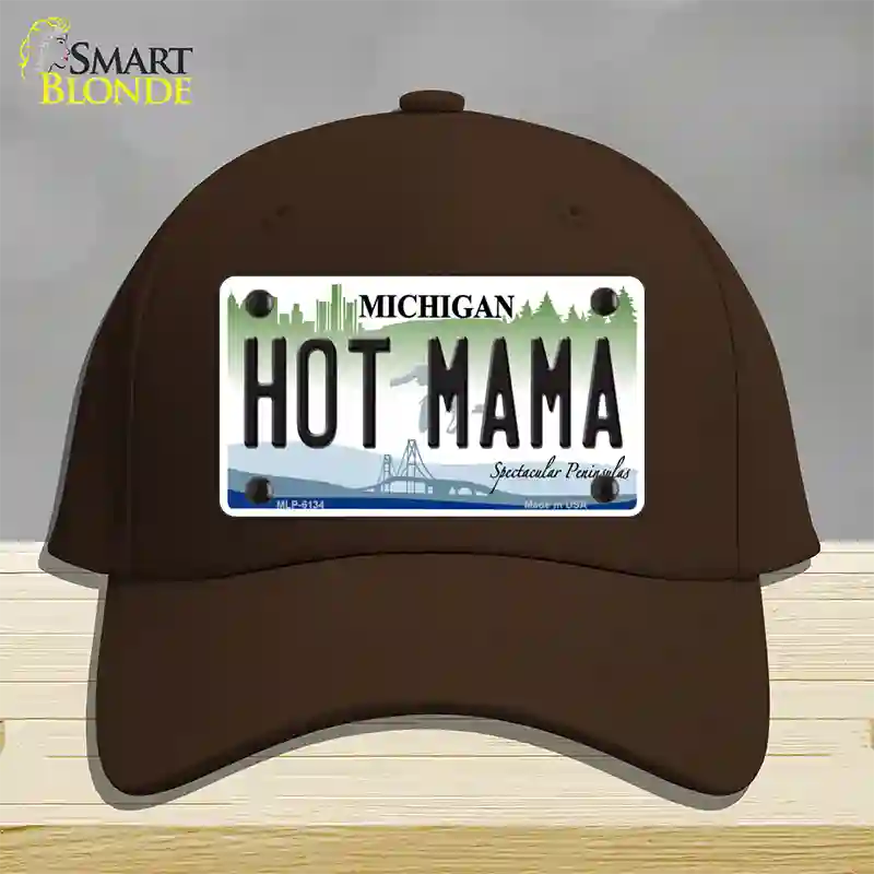 Hot Mama Michigan Novelty License Plate Hat Cotton / Dark Brown