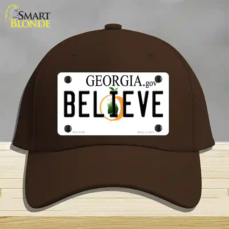 Believe Georgia Novelty License Plate Hat Cotton / Dark Brown