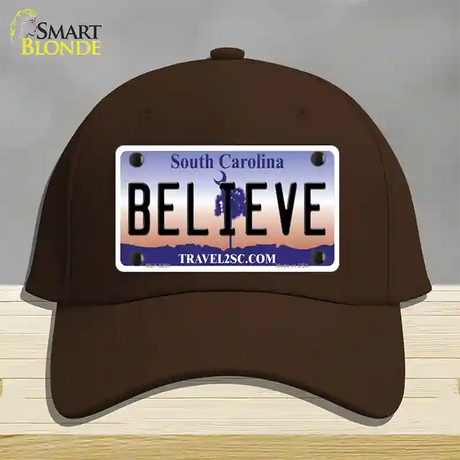 Believe South Carolina Novelty License Plate Hat Cotton / Dark Brown