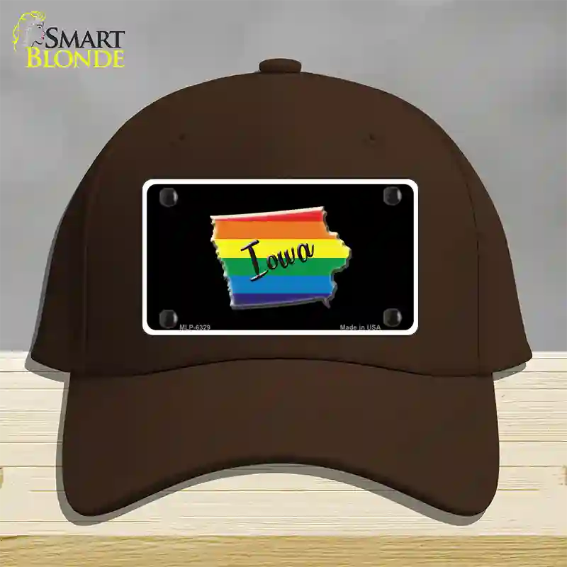 Iowa Rainbow Novelty License Plate Hat Cotton / Dark Brown