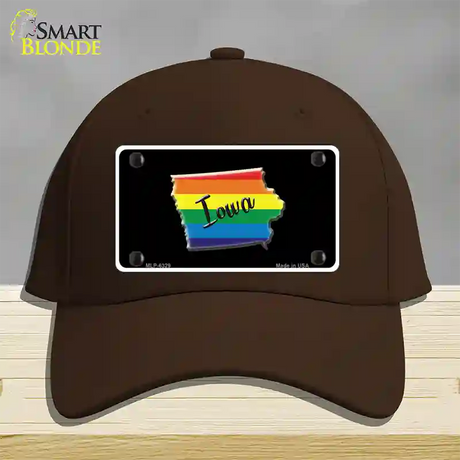 Iowa Rainbow Novelty License Plate Hat Cotton / Dark Brown