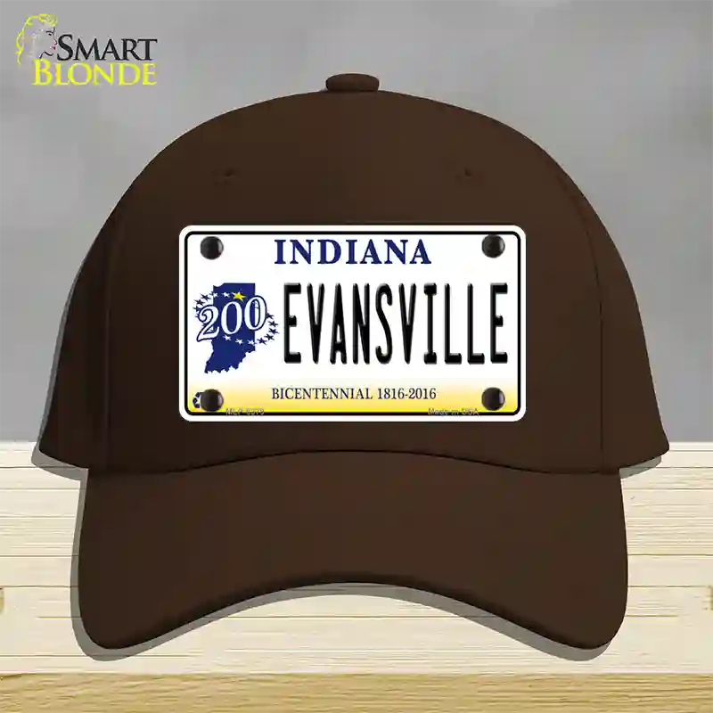 Evansville Indiana Novelty License Plate Hat Cotton / Dark Brown