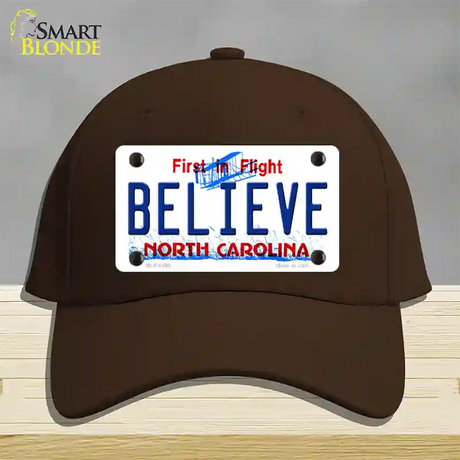 Believe North Carolina Novelty License Plate Hat Cotton / Dark Brown