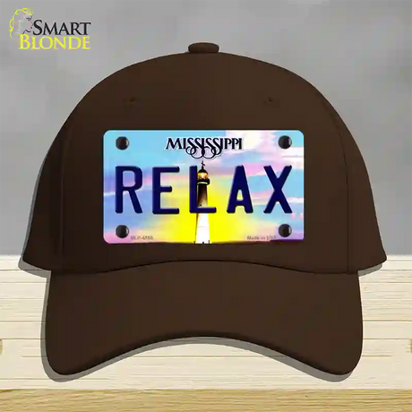 Relax Mississippi Novelty License Plate Hat Cotton / Dark Brown