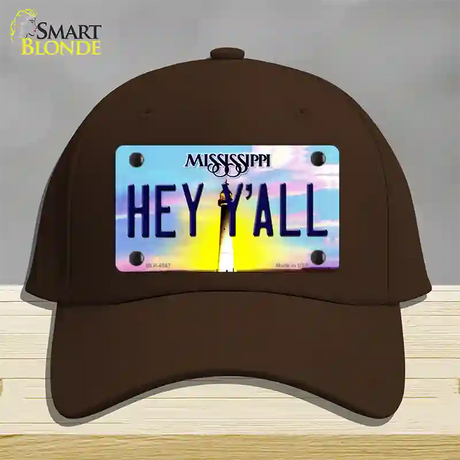 Hey YAll Mississippi Novelty License Plate Hat Cotton / Dark Brown