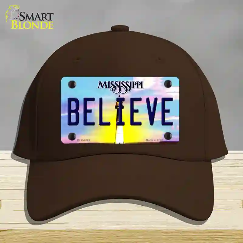 Believe Mississippi Novelty License Plate Hat Cotton / Dark Brown