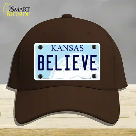 Believe Kansas Novelty License Plate Hat Cotton / Dark Brown