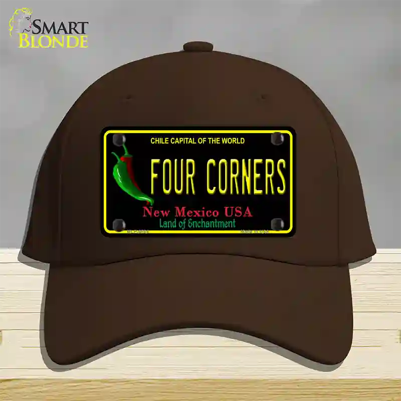 Four Corners Black New Mexico Novelty License Plate Hat Cotton / Dark Brown