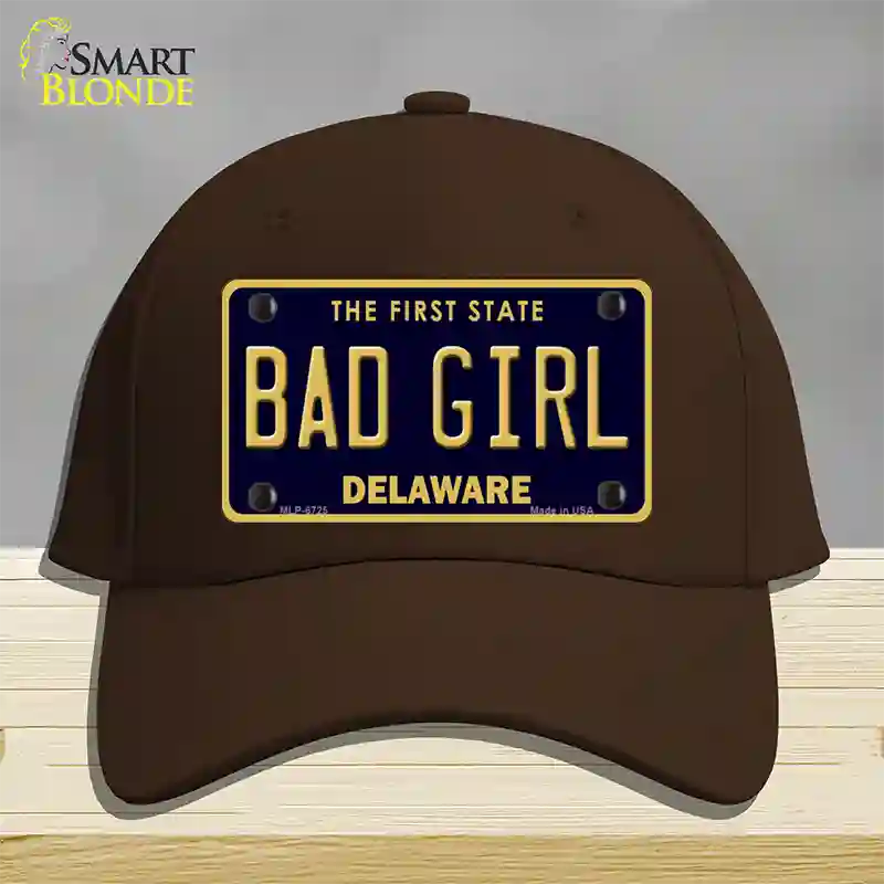 Bad Girl Delaware Novelty License Plate Hat Cotton / Dark Brown