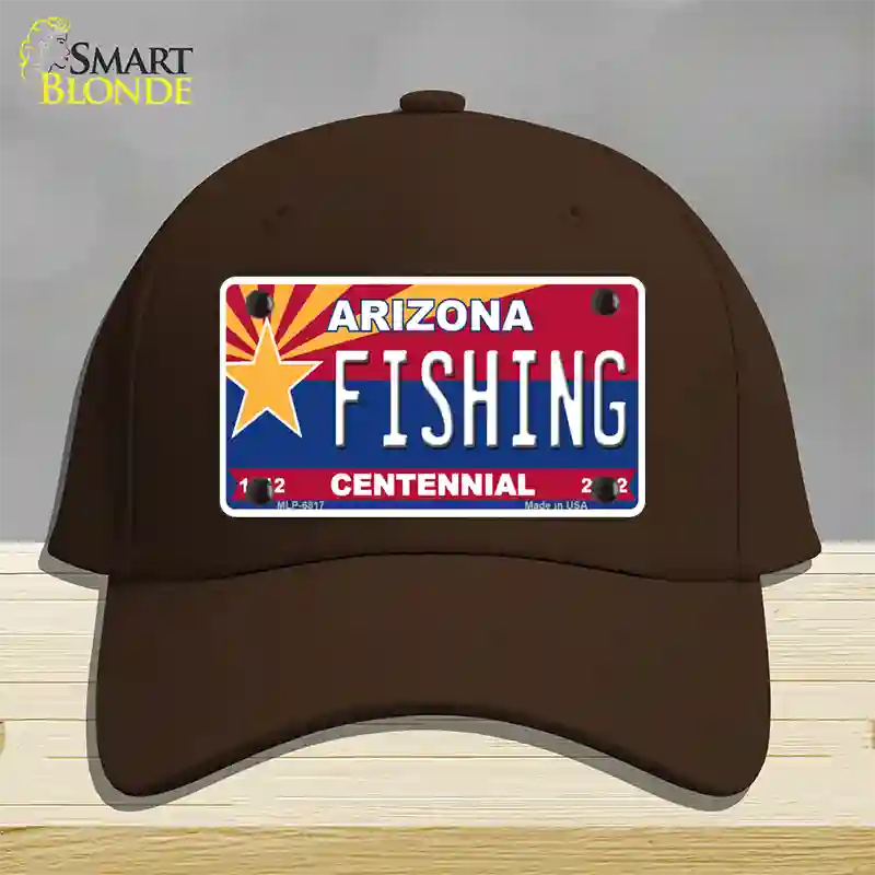 Arizona Centennial Fishing Novelty License Plate Hat Cotton / Dark Brown