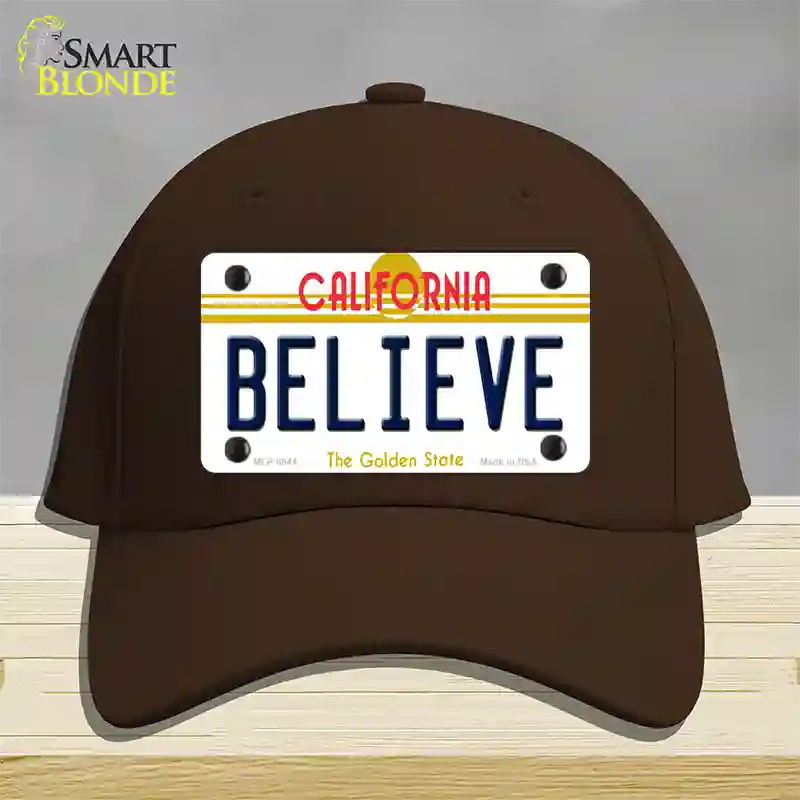 Believe California Novelty License Plate Hat Cotton / Dark Brown